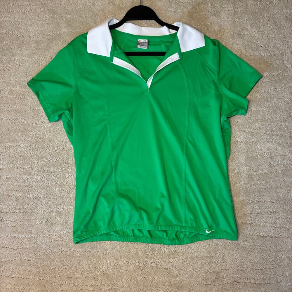 Vintage Y2K Nike Women XL Sporty Green Tenniscore Golfcore Collard Shirt Preppy